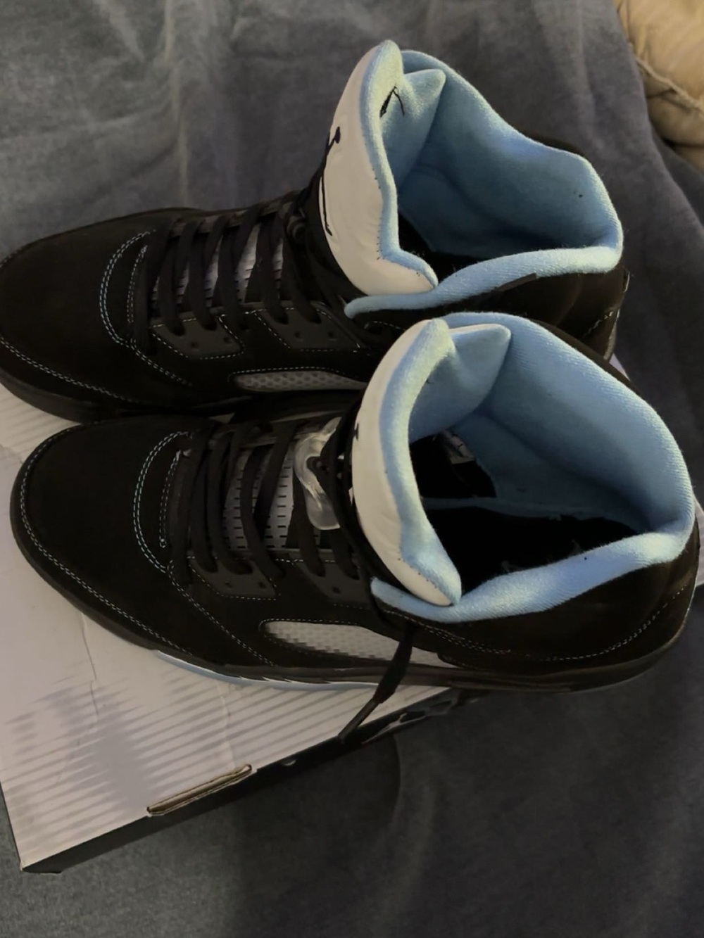 Jordan Black and Light Blue High-Top Sneakers